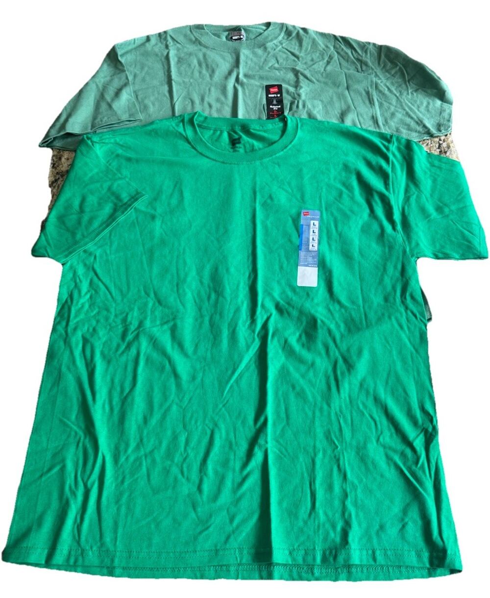 2 Hanes men's crewneck t-shirts Beefy Tee Relaxed Fit NEW Size Large